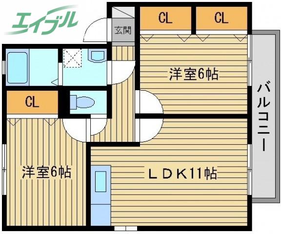 ハートランドウィルモア(2LDK/2階)の間取り写真