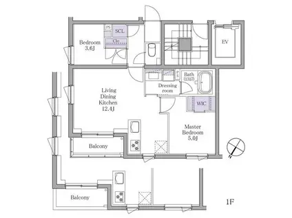 イプセ白金(2LDK/1階)の間取り写真