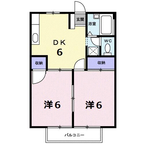 シティハイツ高木B(2DK/2階)の間取り写真