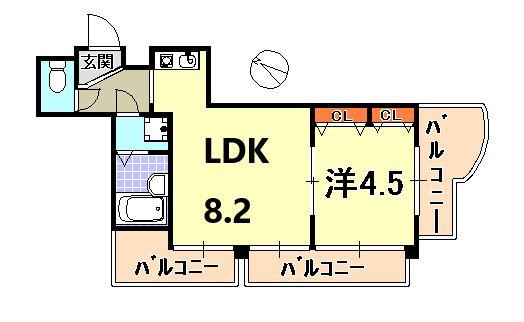 プリオーレ神戸II(1LDK/8階)の間取り写真