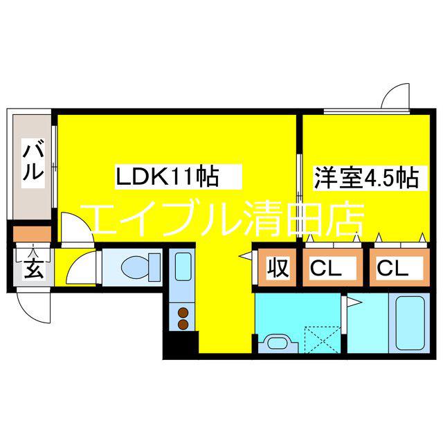 地下鉄東豊線 福住駅 バス乗車時間：8分 最寄りバス停で下車 徒歩3分 3階建 築22年(1LDK/2階)の間取り写真
