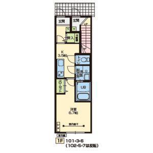 オークC オークD(1K/1階)の間取り写真