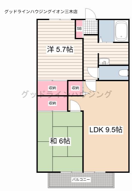 JAサンガーデン高柳(2LDK/2階)の間取り写真