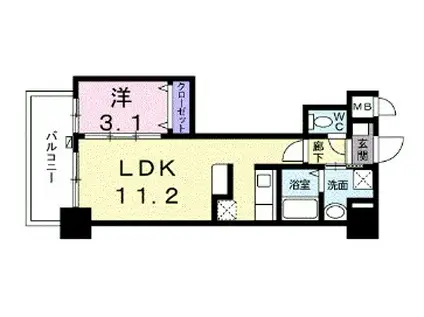 ルピナス天神(1LDK/8階)の間取り写真