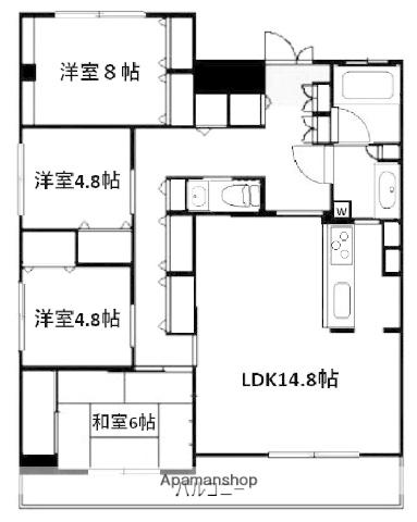 ウィンビュ三ツ沢(4LDK/3階)の間取り写真