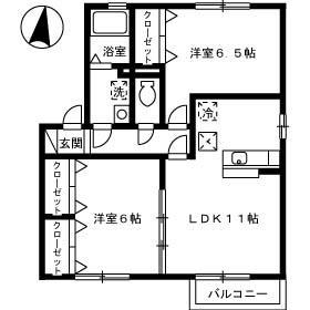 ジュパール III棟(2LDK/1階)の間取り写真