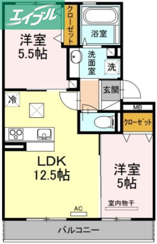 プランドール大 I棟(2LDK/1階)の間取り写真