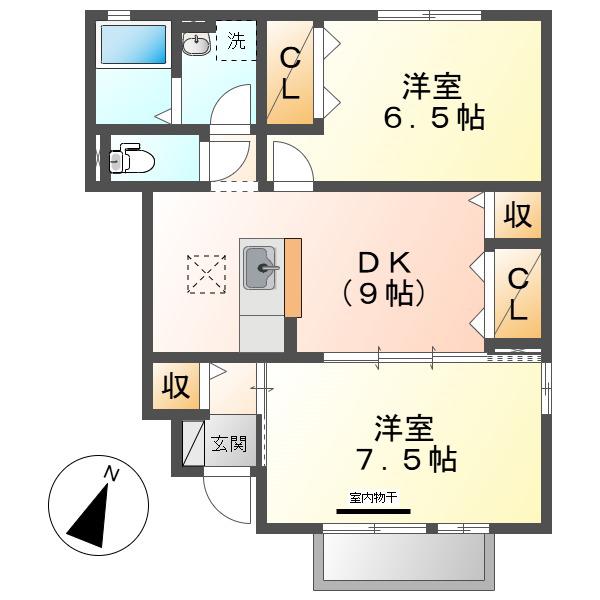 アンソレーヌC棟(2DK/1階)の間取り写真