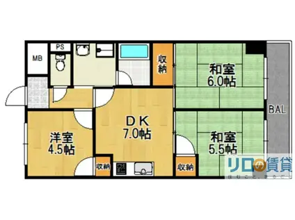 ラヴィータ豊里(3DK/5階)の間取り写真