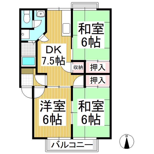 稲田ライブタウンB棟(3DK/1階)の間取り写真