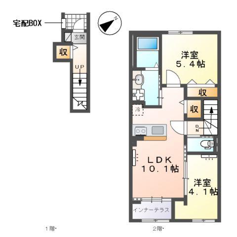 トライアングルテラス(2LDK/2階)の間取り写真
