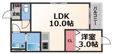 BELLEVUE巽南(1LDK/3階)の間取り写真