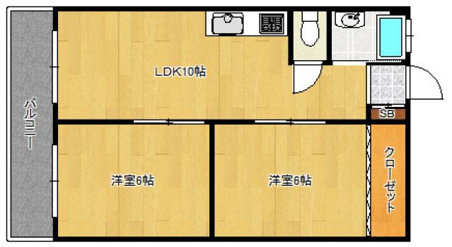 緑ヶ丘第4マンション(2LDK/3階)の間取り写真
