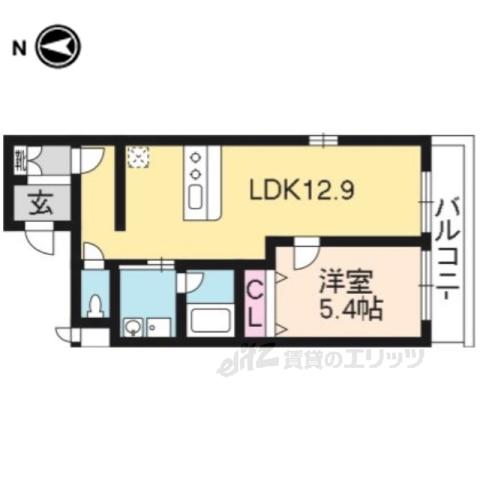 シルクシティ御所西(1LDK/2階)の間取り写真