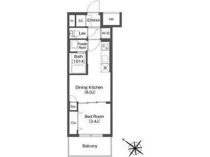 エスタート塚本(1DK/2階)の間取り写真