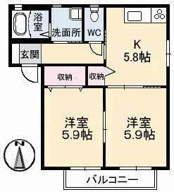 オーラA棟(2K/2階)の間取り写真