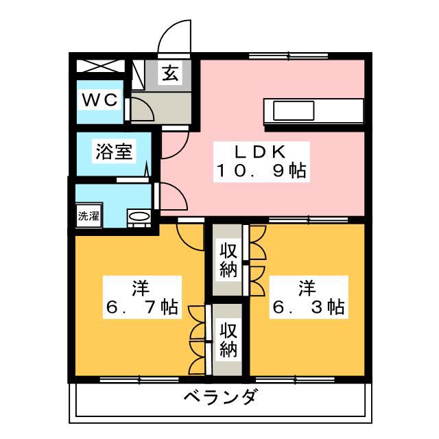 パラシオン旭C(2LDK/2階)の間取り写真