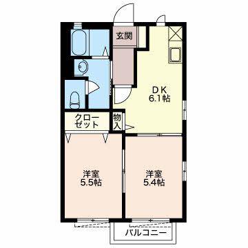 ヴァンティアン東静岡(2DK/2階)の間取り写真