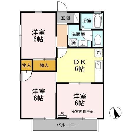 ハイライズ若槻(3DK/2階)の間取り写真