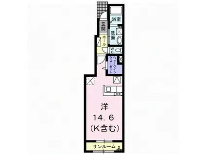 アンピーノII(ワンルーム/1階)の間取り写真