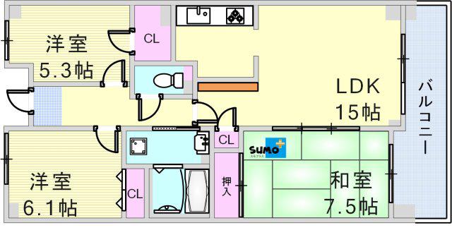 井吹西シティコート(3LDK/5階)の間取り写真