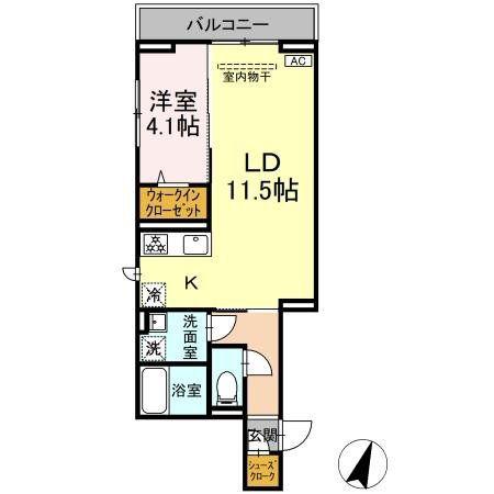 D-SOLACE祐光 A(1LDK/3階)の間取り写真