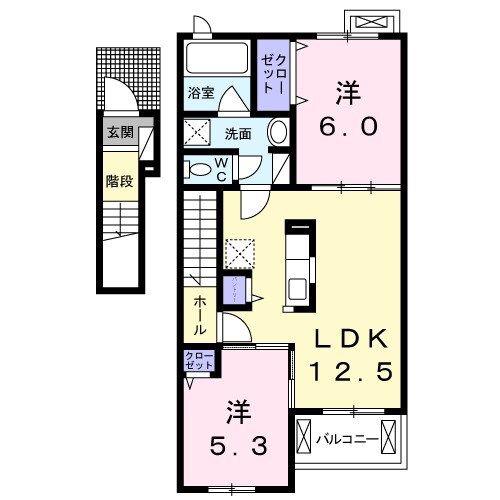 ベラルーチェ・コスモI(2LDK/2階)の間取り写真