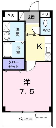 ピースミリオン(1K/2階)の間取り写真