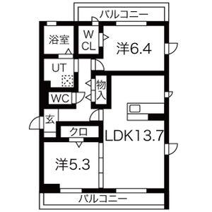 セレニティ III(2LDK/2階)の間取り写真