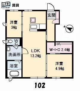 グランスィート田島B棟(2LDK/1階)の間取り写真
