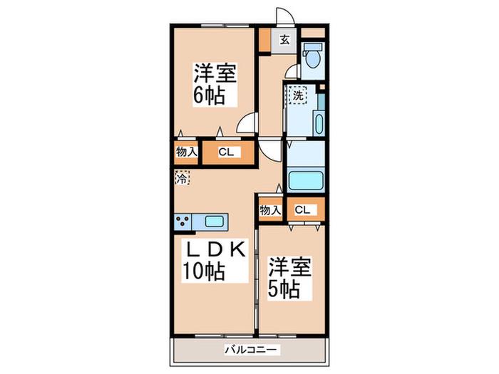 ウエスト・アンソレイユ(2LDK/2階)の間取り写真