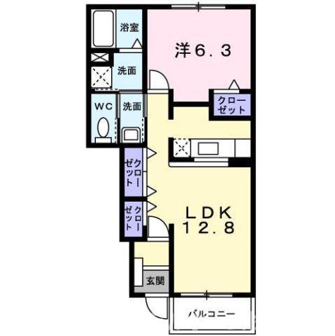 ストラーレ 牛川(1LDK/1階)の間取り写真