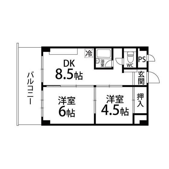 裳榮ハイツ(2DK/5階)の間取り写真