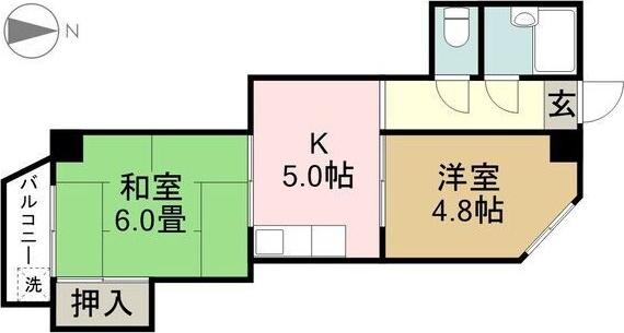 ブランシュ東海通(2K/4階)の間取り写真