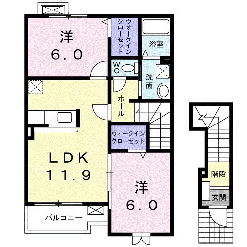 デスパシオ(2LDK/2階)の間取り写真