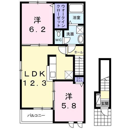 PROUD22日出山(2LDK/2階)の間取り写真