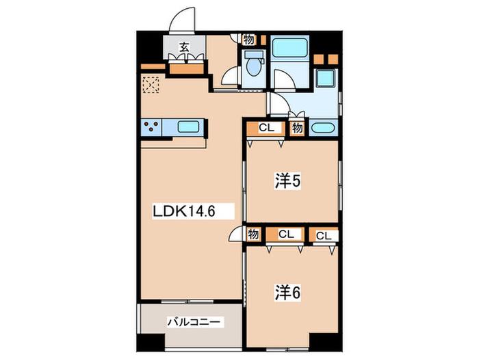レジデンス横浜リバーサイド(2LDK/5階)の間取り写真