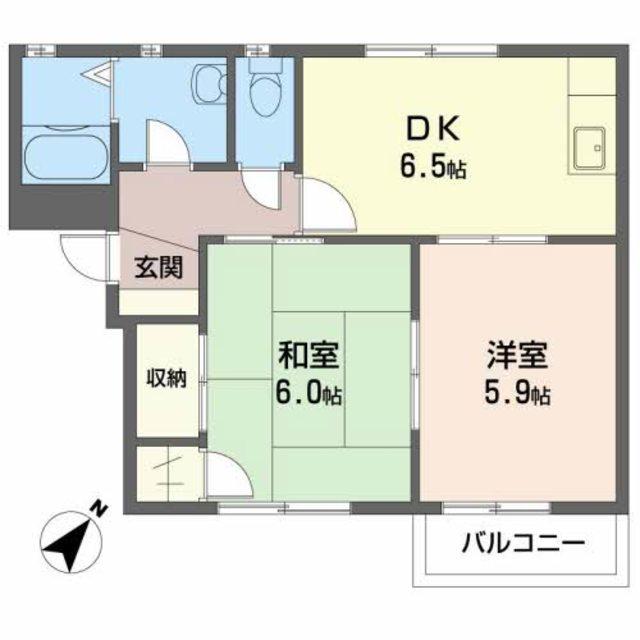 コートボナールA棟(2DK/2階)の間取り写真