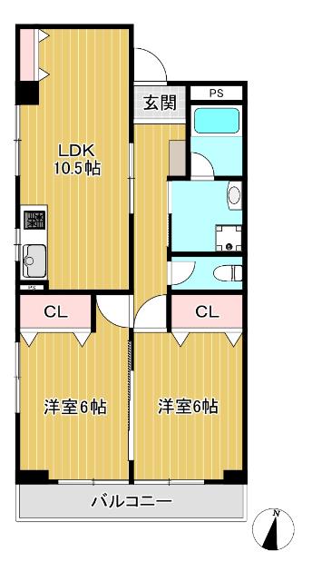 森田マンション 1号棟(2LDK/2階)の間取り写真
