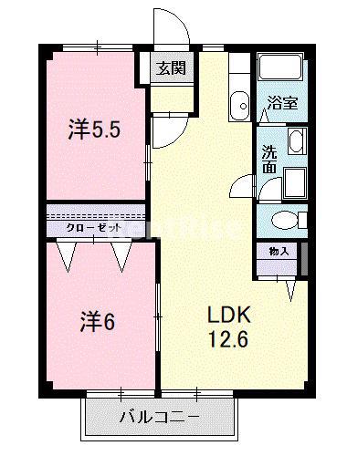クレッシェンドハイム亮(2LDK/2階)の間取り写真