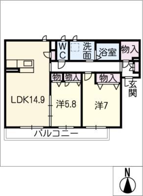 マストタウン一宮天王(2LDK/2階)の間取り写真