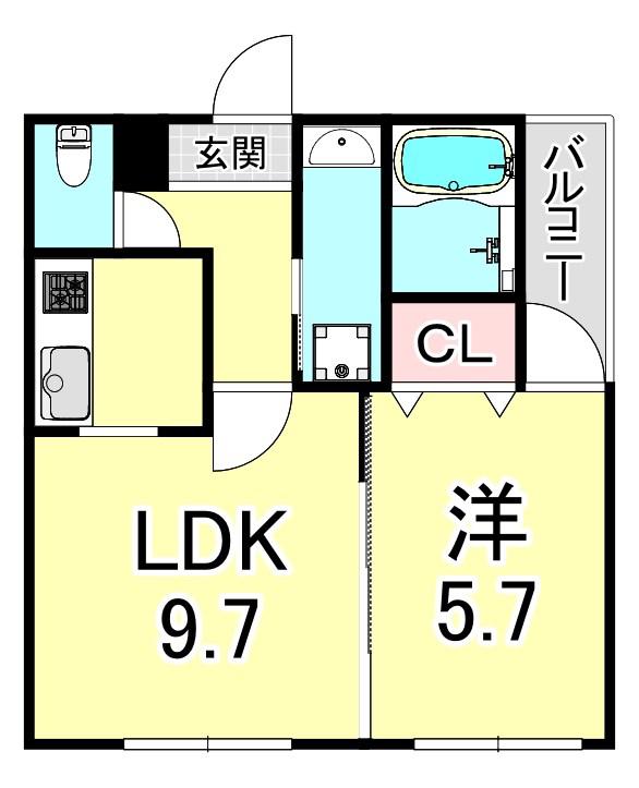 フジパレス ヴェール(1LDK/2階)の間取り写真