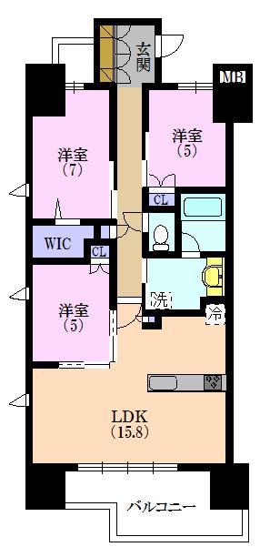 プレミスト鍛治町(3LDK/8階)の間取り写真