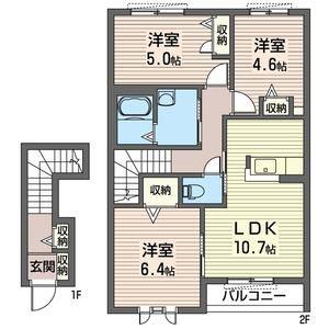 エンジェル A棟(3LDK/2階)の間取り写真