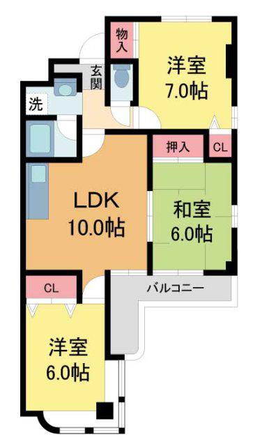 シュロス五月山II(3LDK/5階)の間取り写真