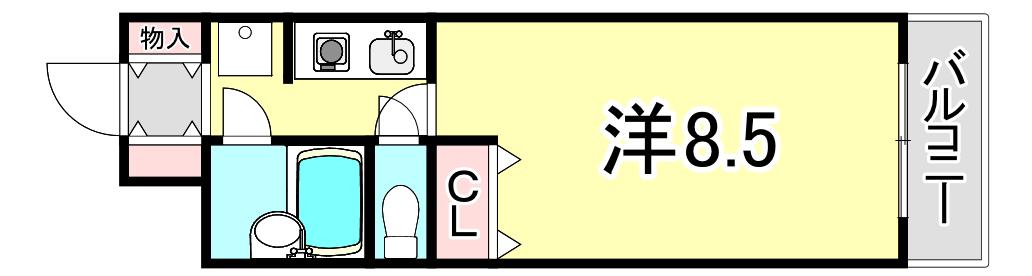 ベルグラン宝塚(1K/2階)の間取り写真