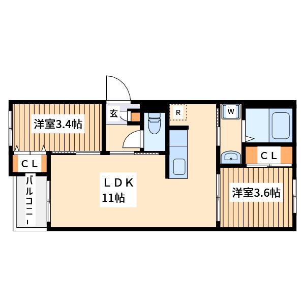 リヴァイブ古淵(2LDK/3階)の間取り写真