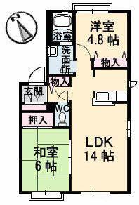 ディアス立村B棟(2LDK/1階)の間取り写真