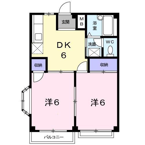 シャルムメゾン(2DK/2階)の間取り写真