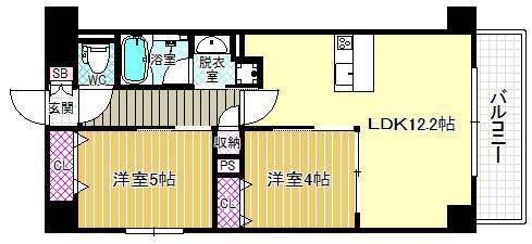 フェリースヴィダ福島(2LDK/9階)の間取り写真